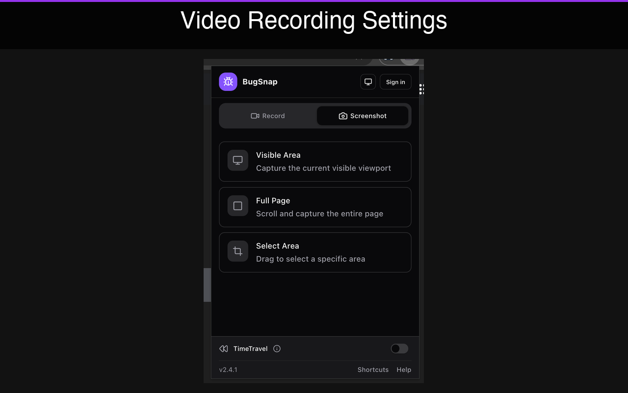 BugRepro screenshot capture options